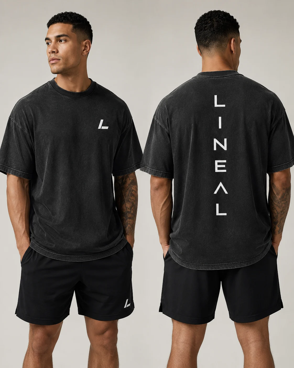 LINEAL Washed Spinal Tee, front and back