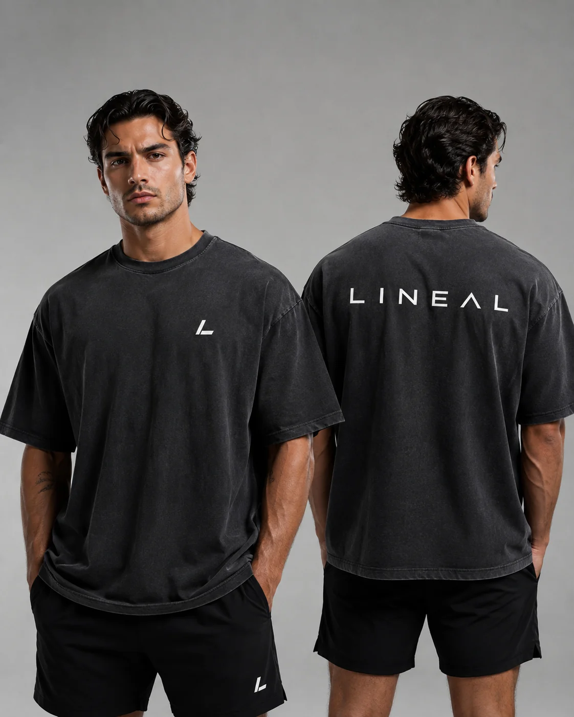 LINEAL Washed Upper Tee, front and back